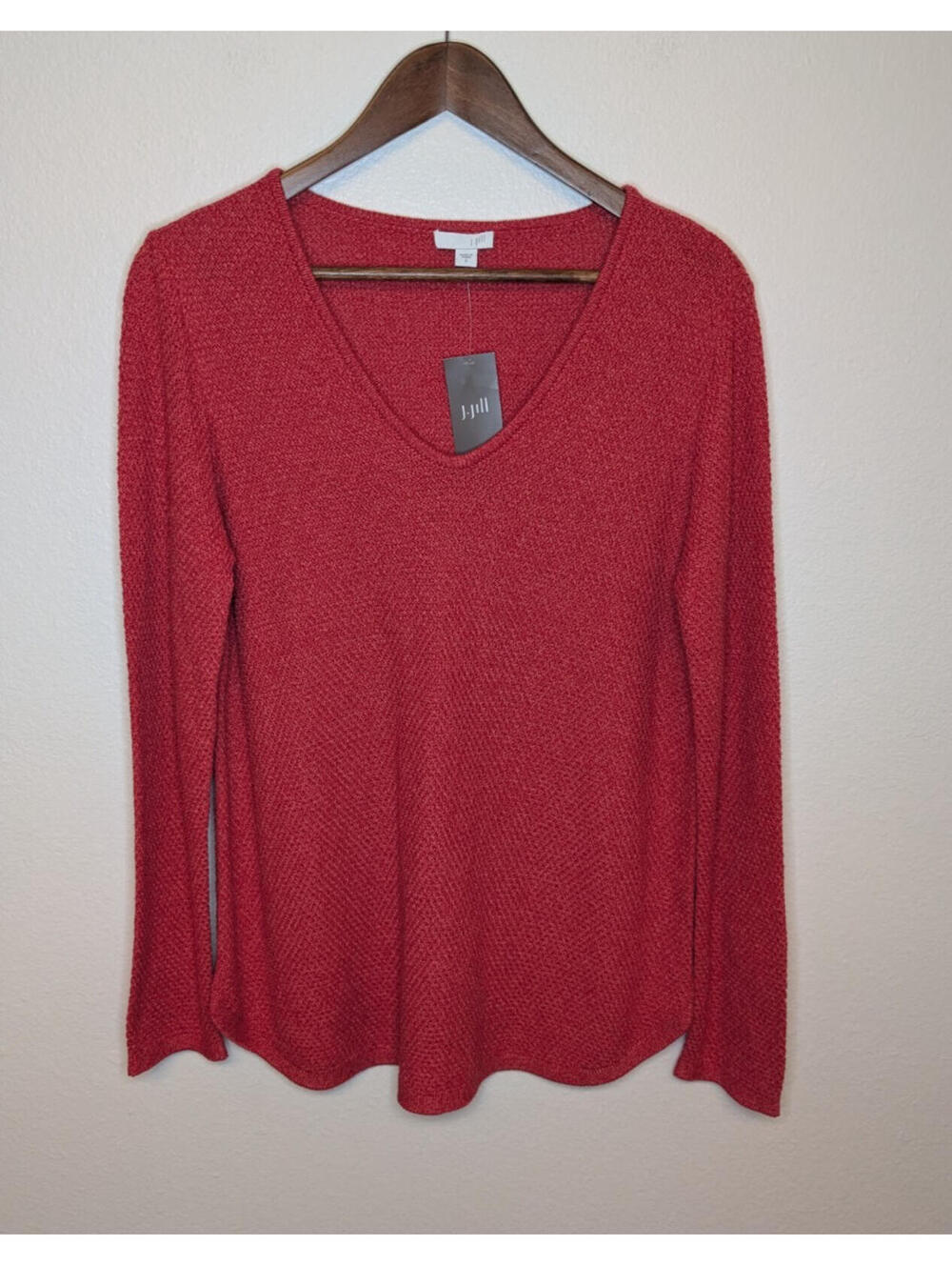 J.Jill Coral Pink Cotton Knit Rayon V-Neck Long Sleeve Sweater Women Size Small